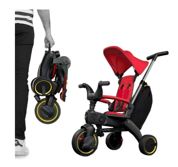 Tricicleta 4IN 1, At Performance, Centura Prindere, Bara Protectie, Piele ecologica, Suport Pahar, Pedale Detasabile, 6 luni+, Rosu / Negru